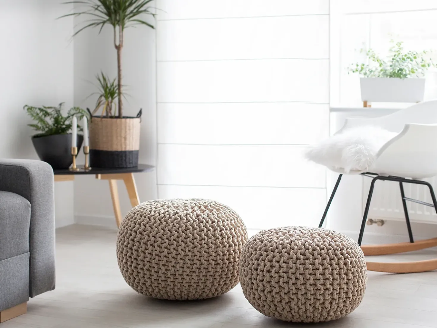 Pouf CONRAD Cotone Beige chiaro