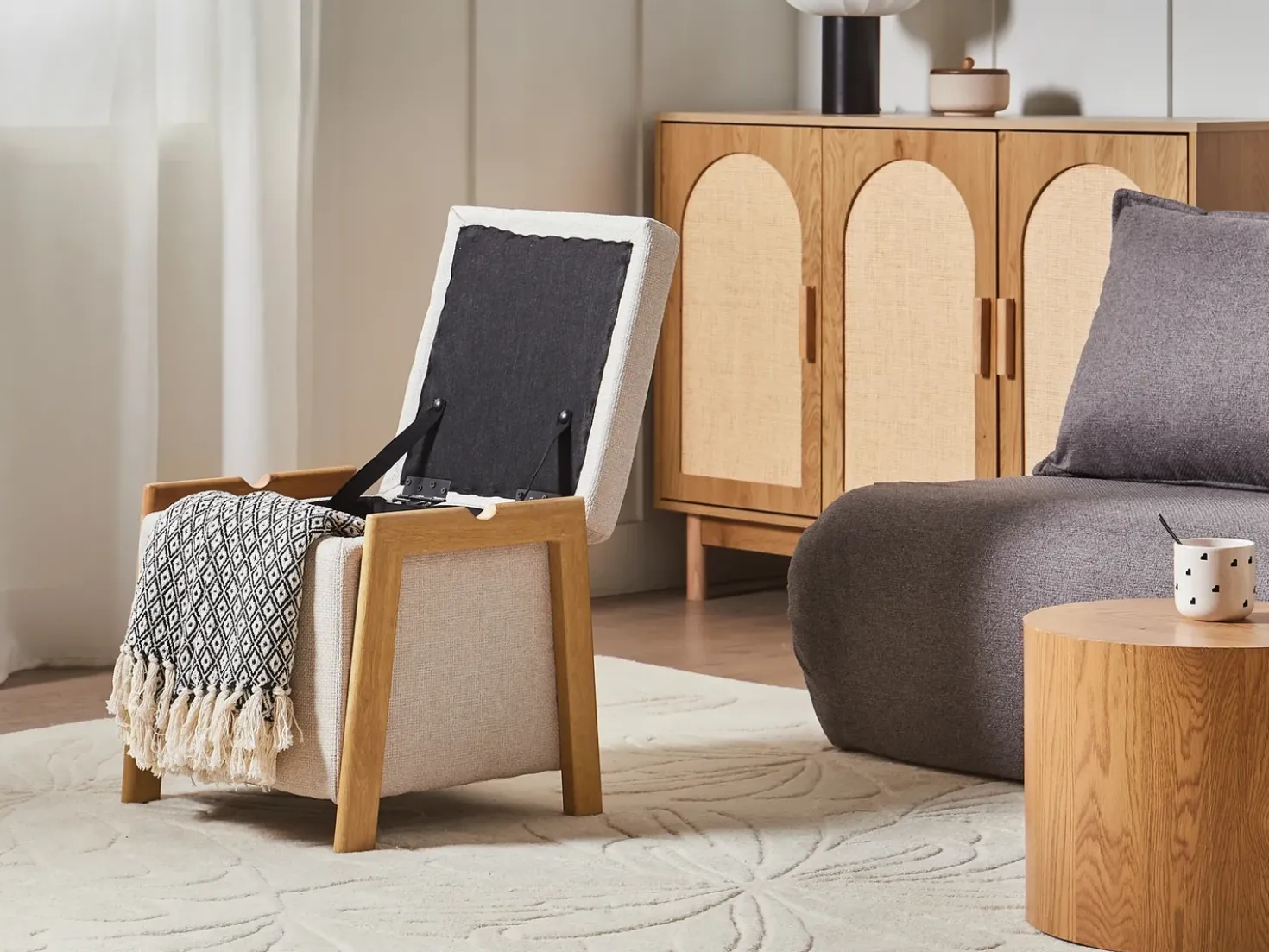Pouf contenitore EDLAND Tessuto 45 cm 43 cm Beige chiaro