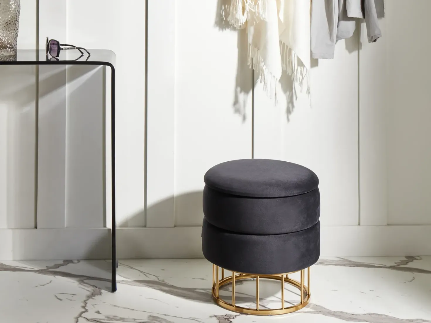 Pouf contenitore ELGIN Velluto Nero