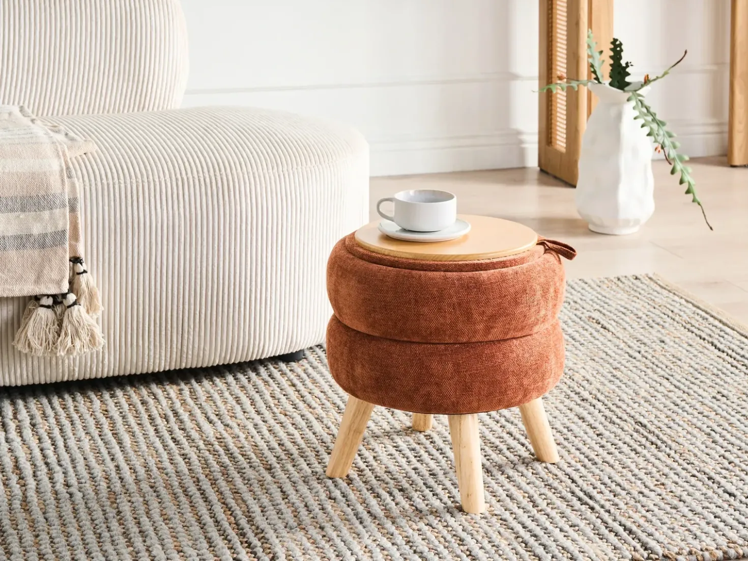 Pouf contenitore HAWLEY Ciniglia Marrone dorato