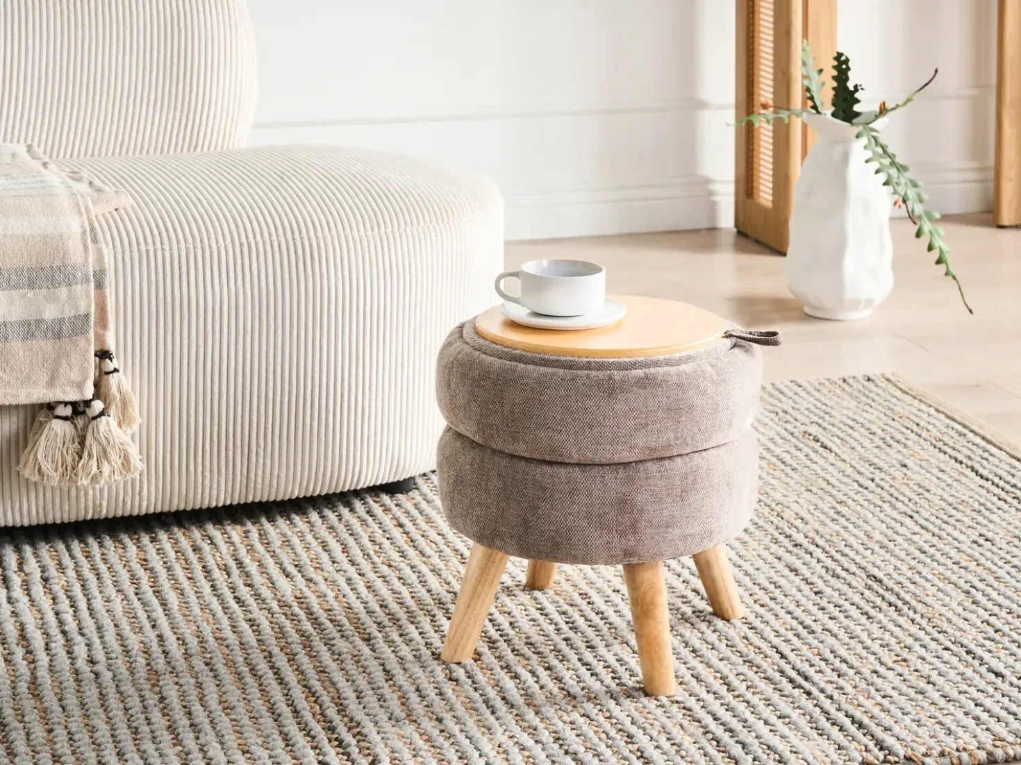 Pouf contenitore HAWLEY Ciniglia Tortora