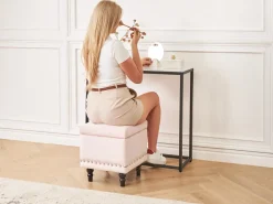 Pouf contenitore LORETTO Velluto Rosa pastello