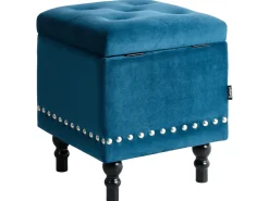 Pouf contenitore LORETTO Velluto Blu scuro