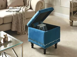 Pouf contenitore LORETTO Velluto Blu scuro