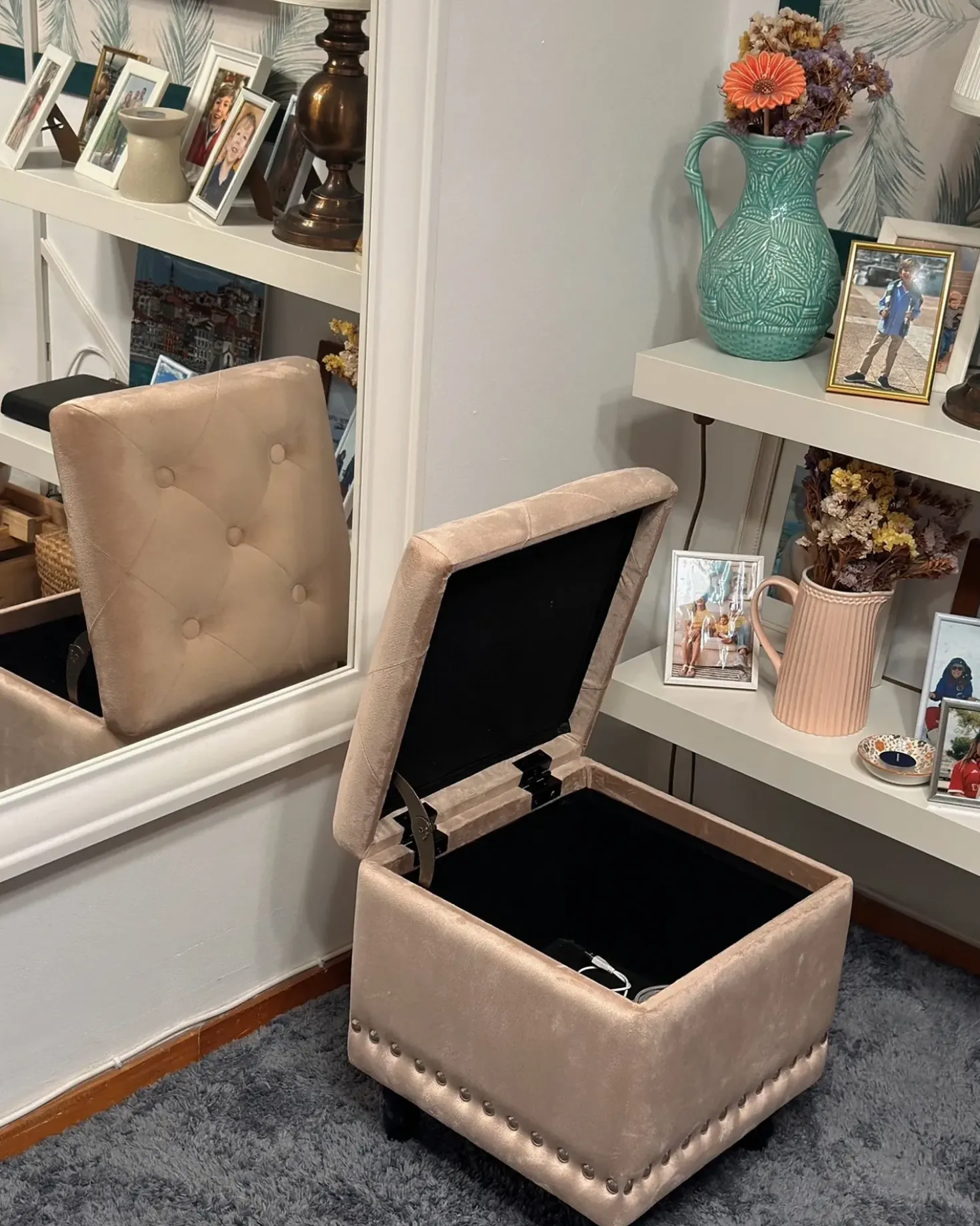 Pouf contenitore LORETTO Velluto Beige