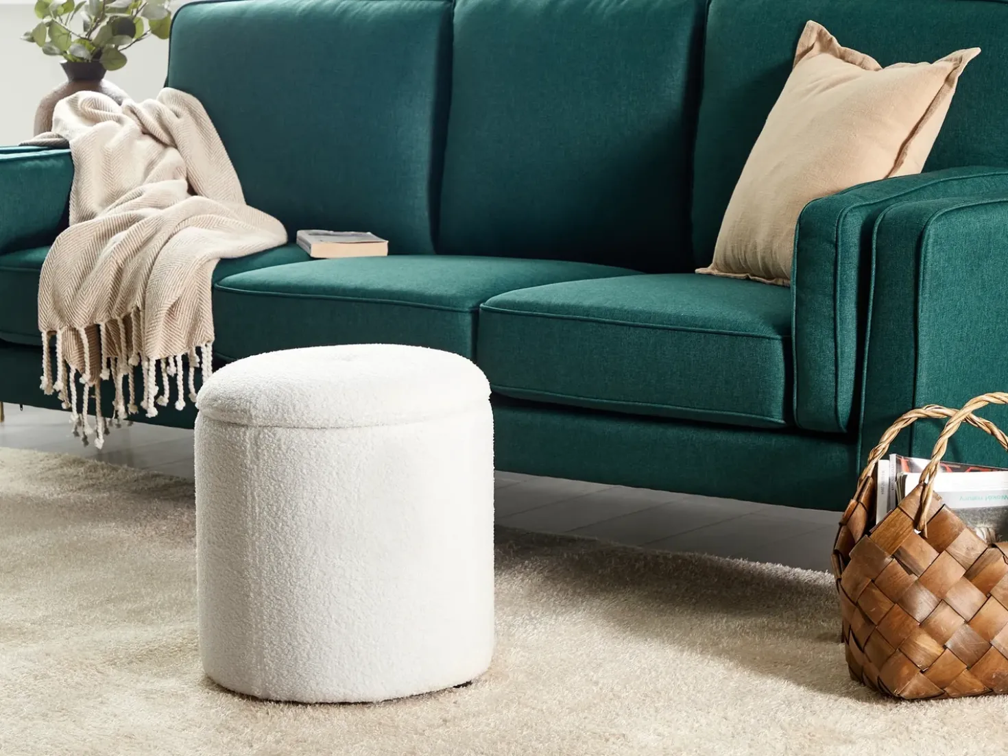 Pouf contenitore MARYLAND Bouclé Bianco sporco