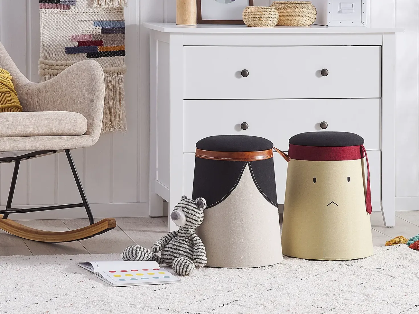 Pouf contenitore per bambini SAMURAI Lino sintetico Beige