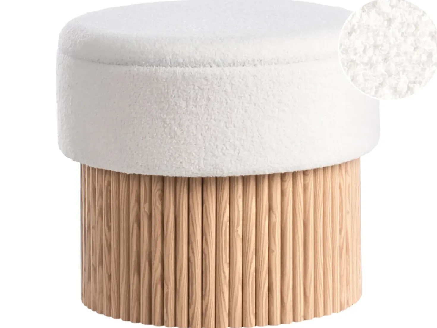 Pouf contenitore RICHEY Bouclé Bianco sporco