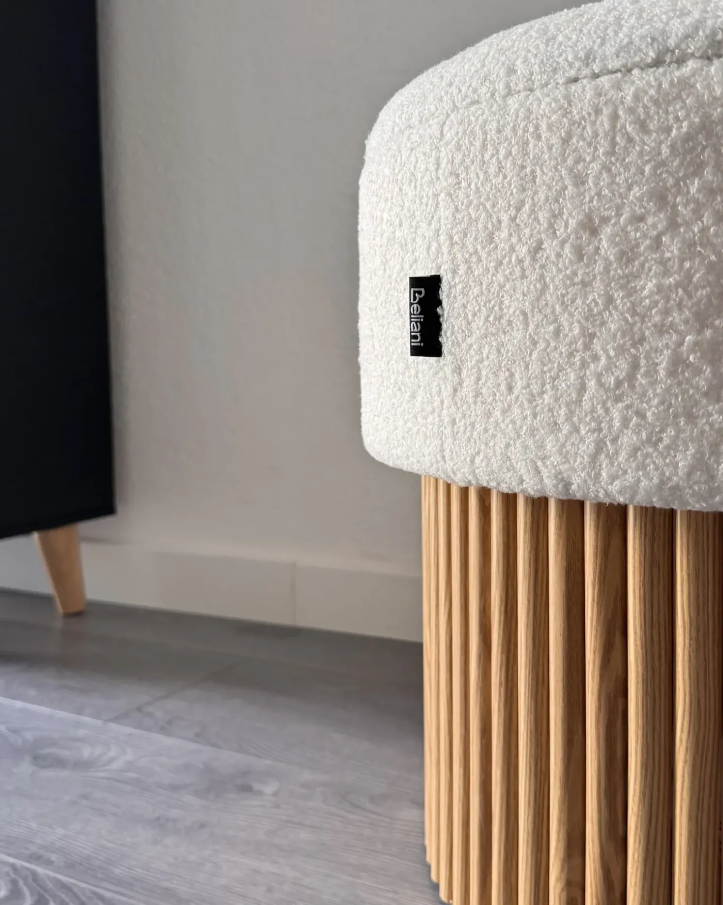 Pouf contenitore RICHEY Bouclé Bianco sporco