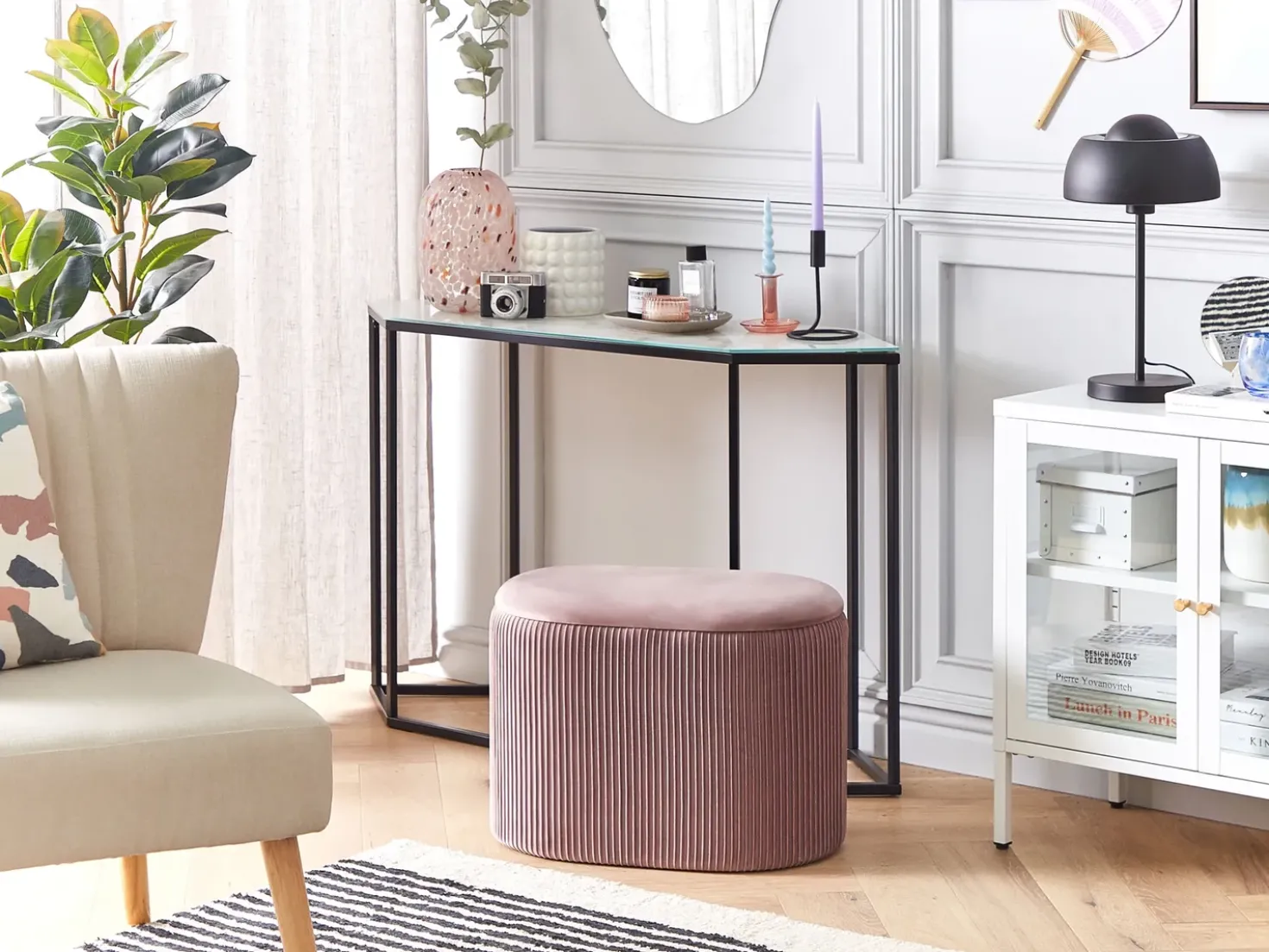 Pouf contenitore RICHLAND Velluto Rosa