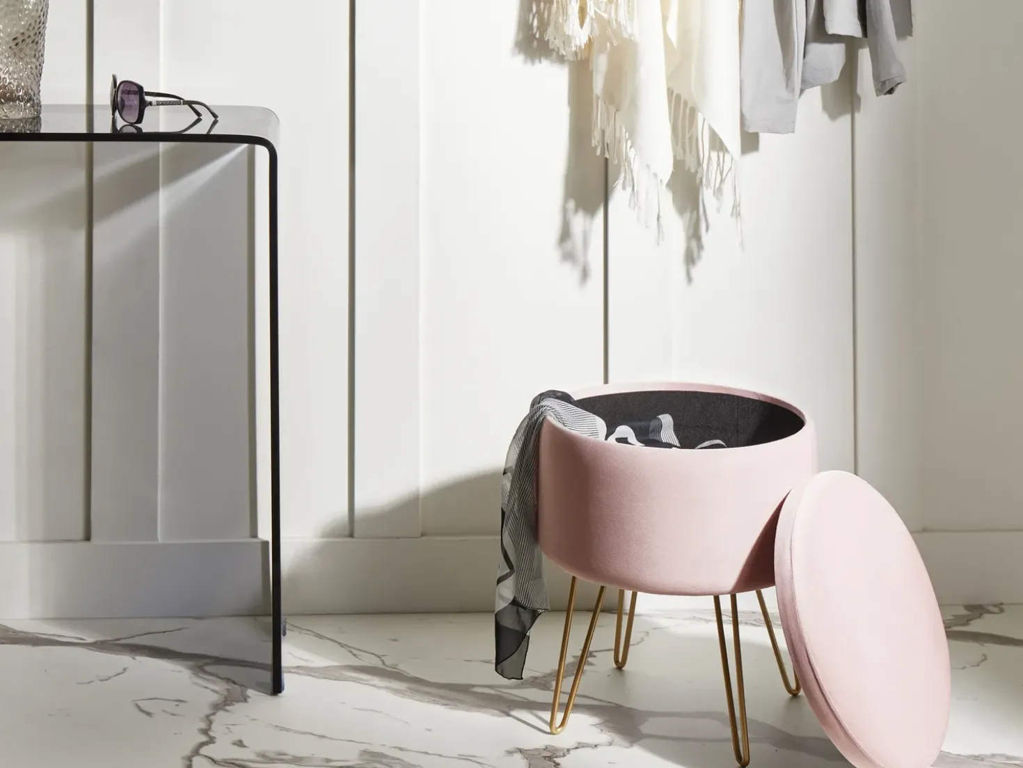 Pouf contenitore SILAS Velluto Rosa pastello