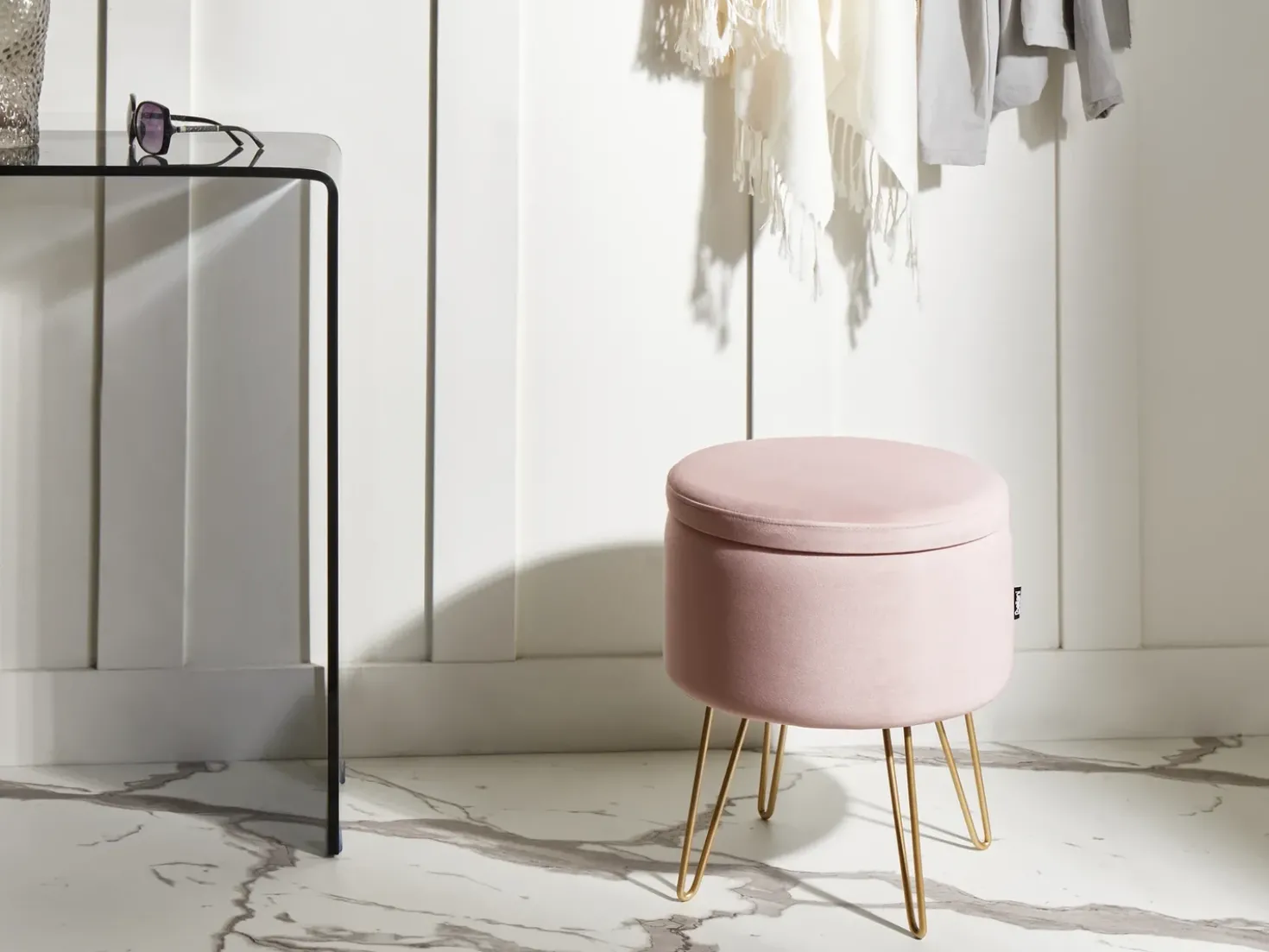 Pouf contenitore SILAS Velluto Rosa pastello