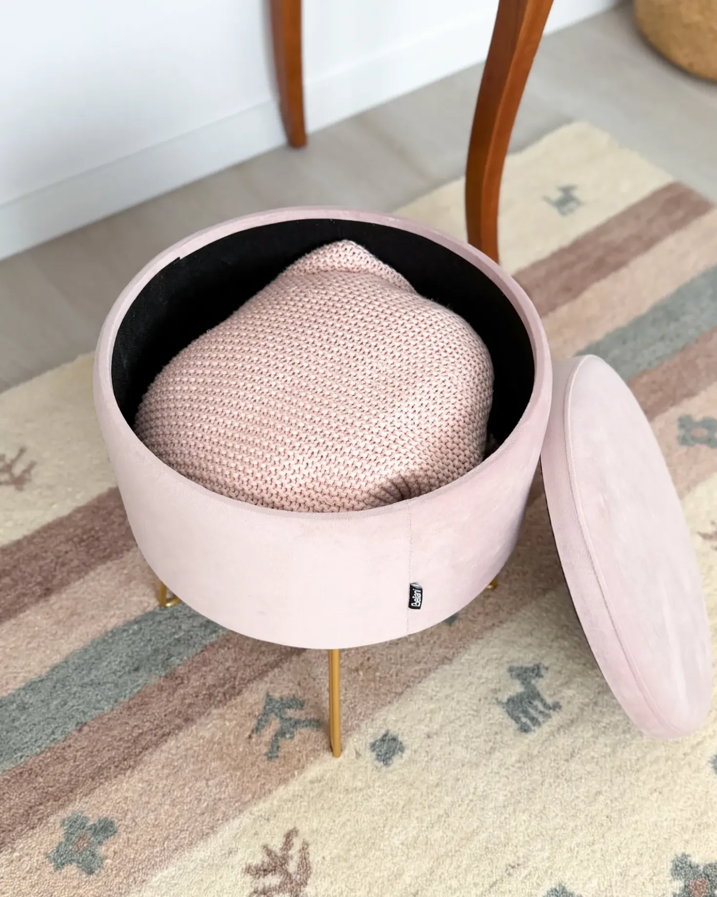 Pouf contenitore SILAS Velluto Rosa pastello