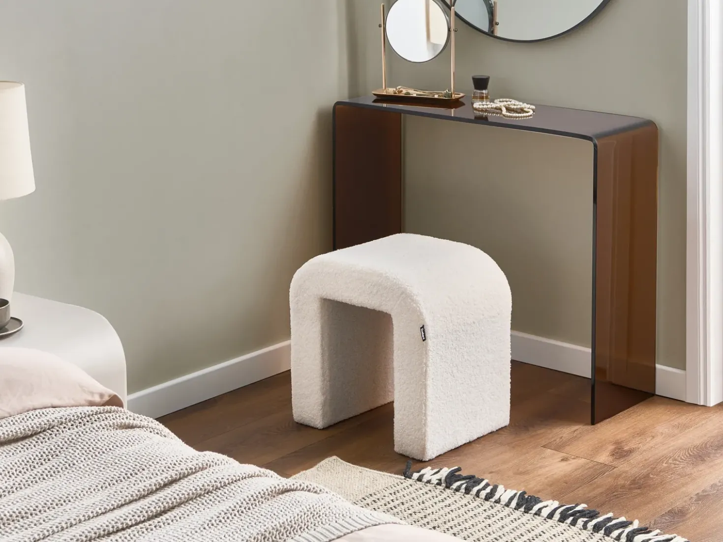 Pouf ESTES Bouclé Bianco sporco