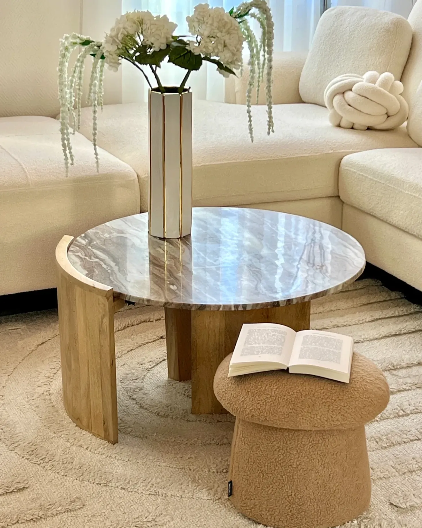 Pouf EUFAULA Bouclé Beige