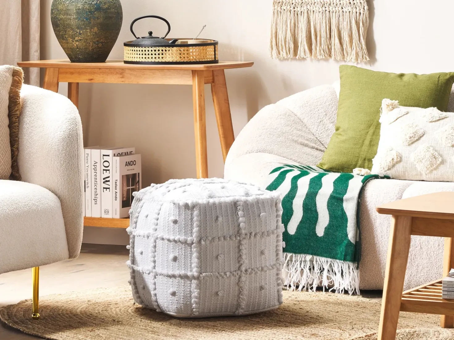 Pouf HARNAI Cotone Bianco