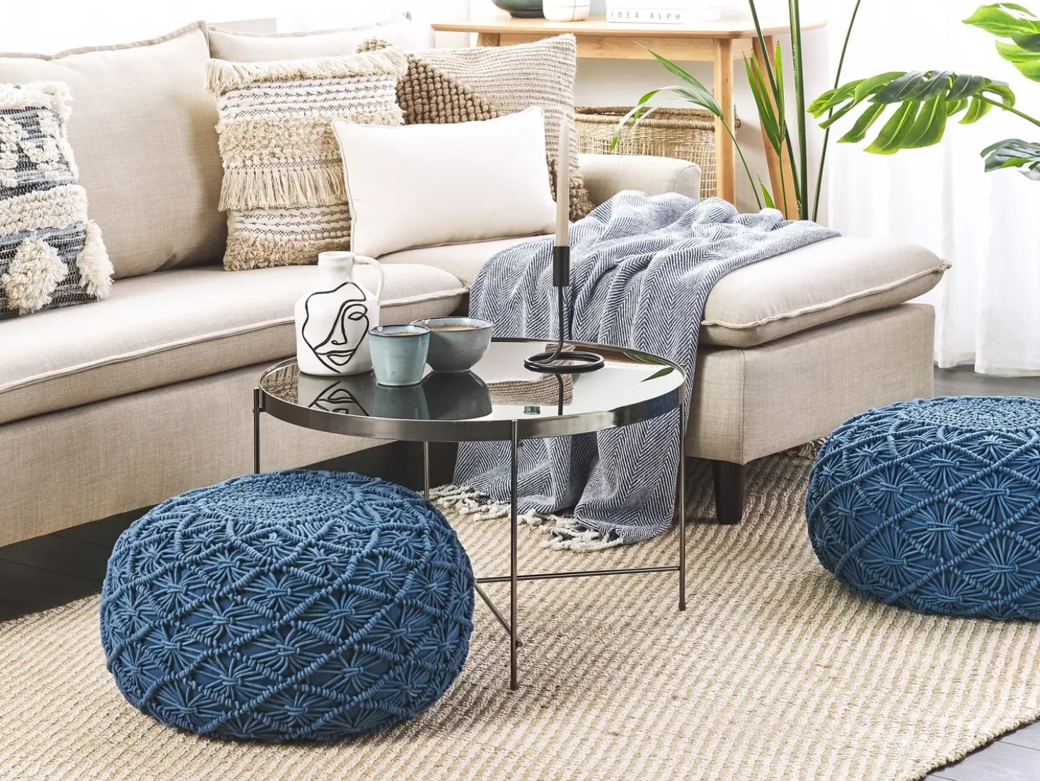 Pouf Macramè BERKANE Cotone Blu marino