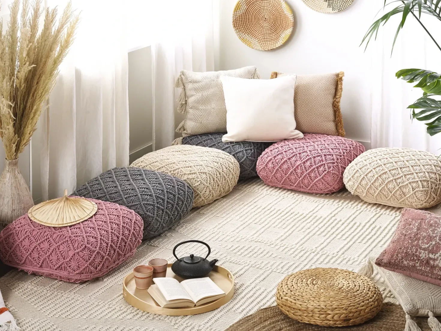 Pouf Macramè BERRECHID Cotone Rosa
