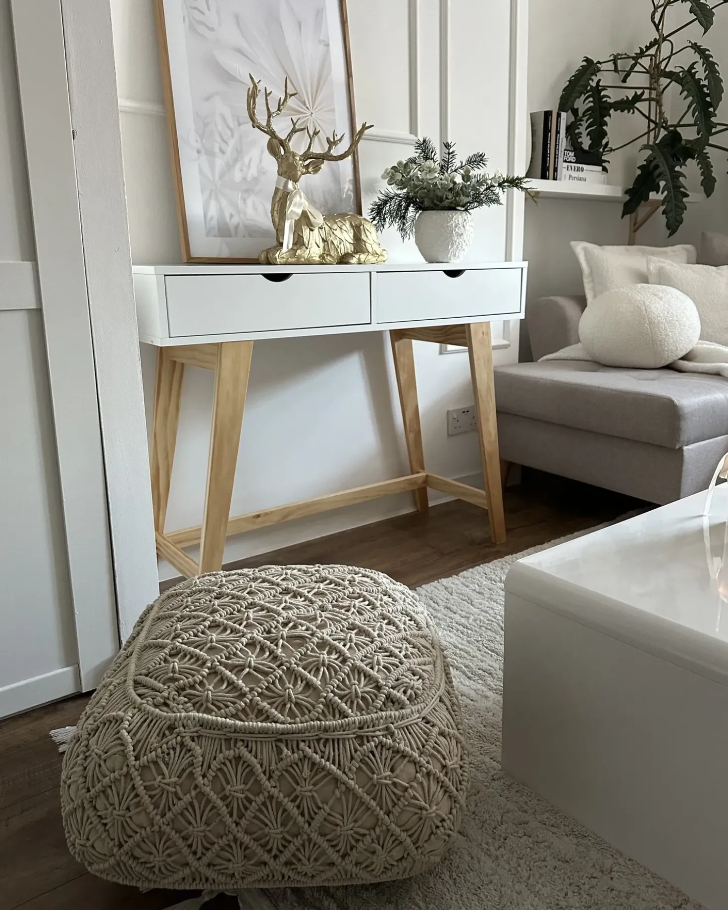 Pouf Macramè BERRECHID Cotone Beige