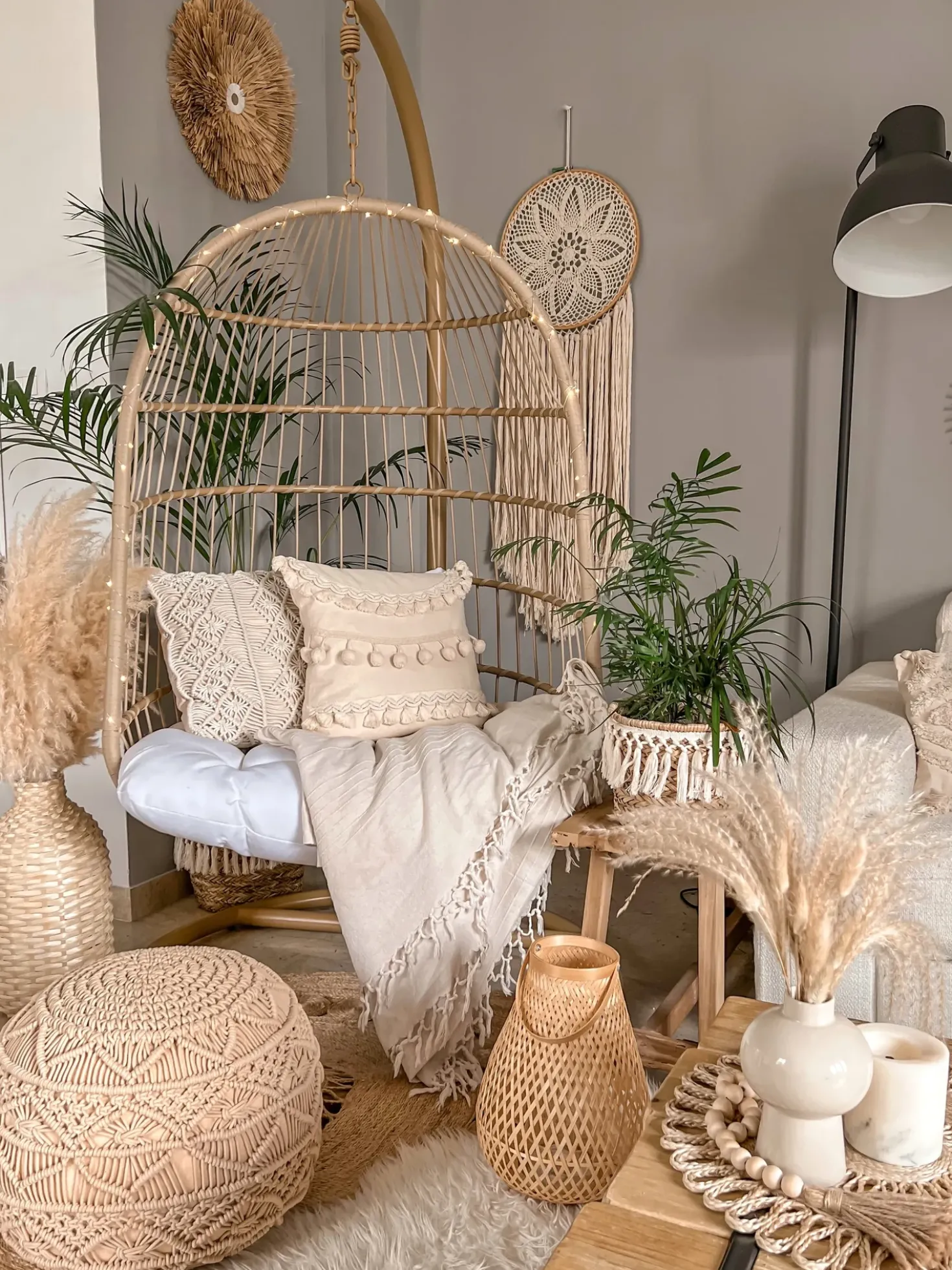 Pouf Macramè KAYSERI Cotone Beige