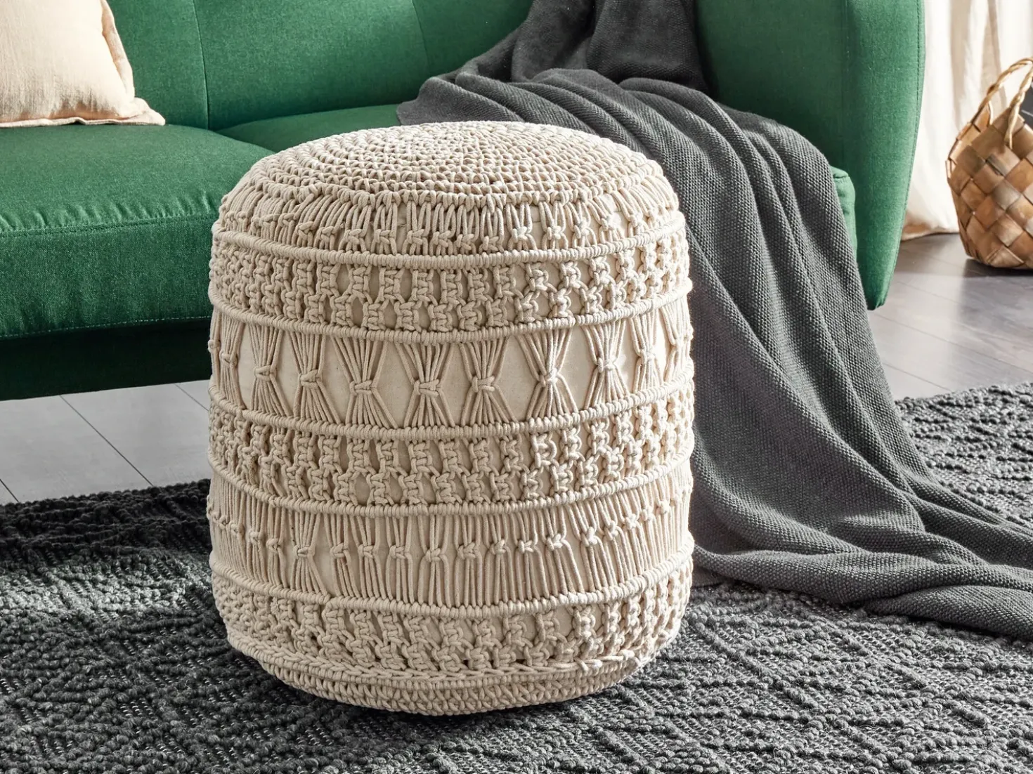 Pouf Macramè THAKOT Cotone Beige