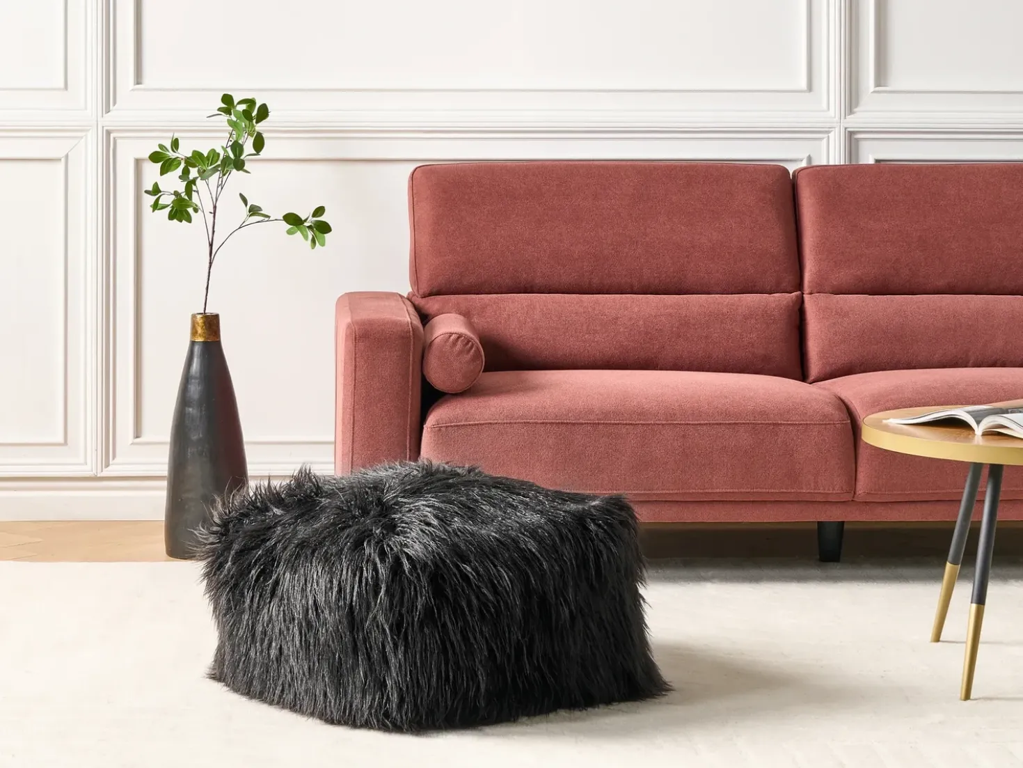 Pouf MUKKI Finta pelliccia Nero