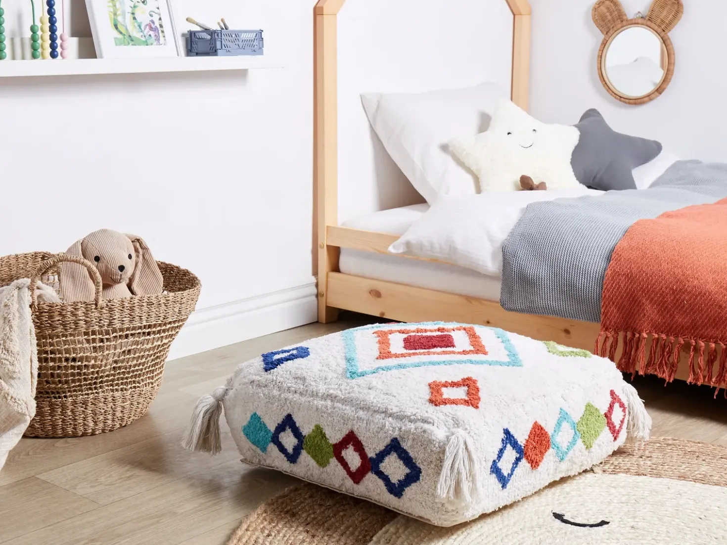Pouf Ricamato SEERANI Cotone Bianco