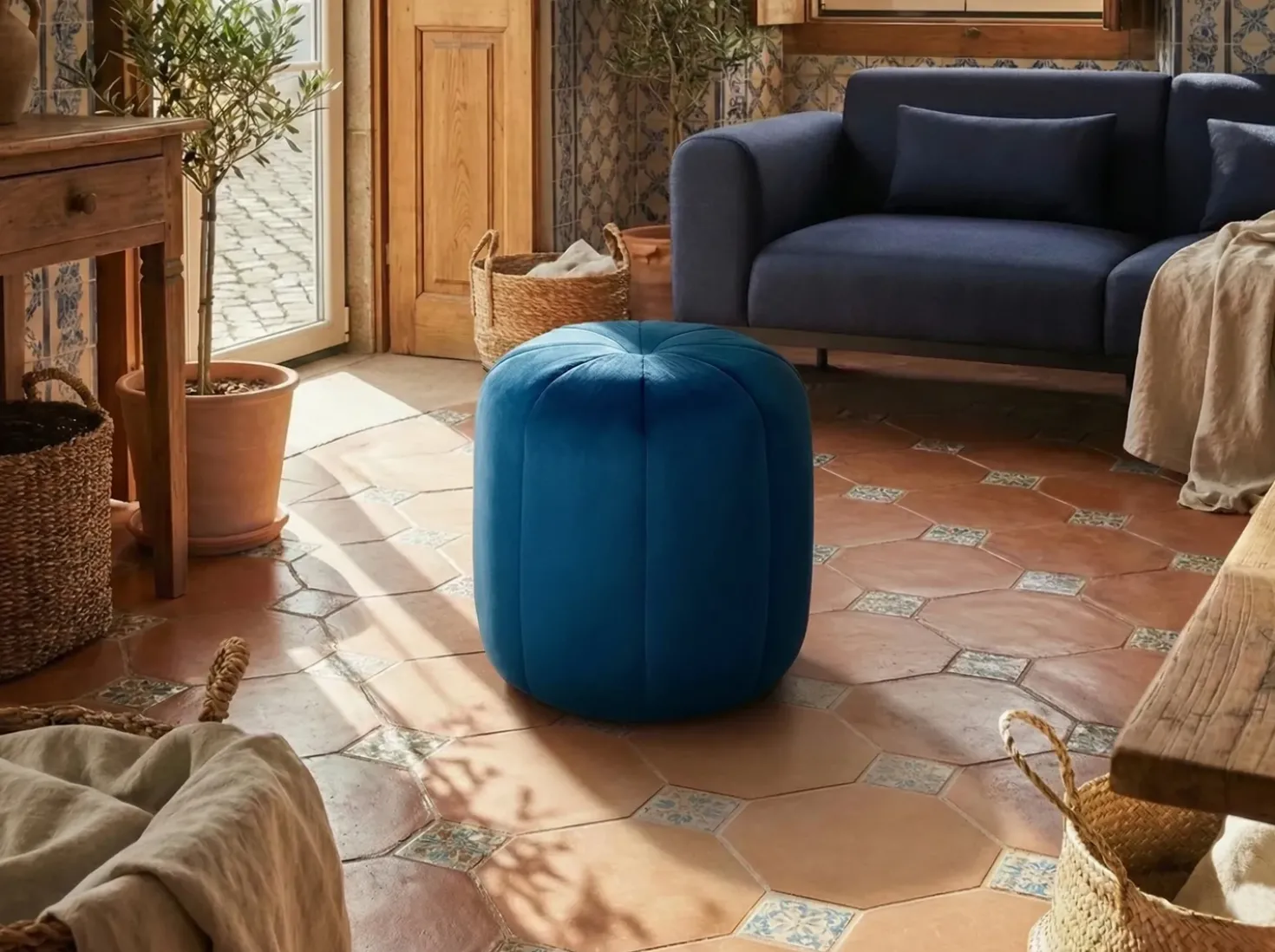 Pouf SELBY Velluto Blu