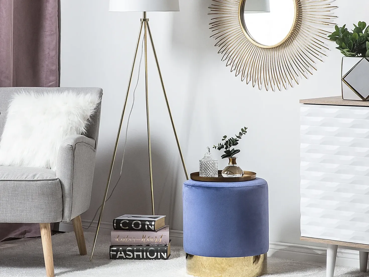 Pouf SOPHIA Velluto Blu marino