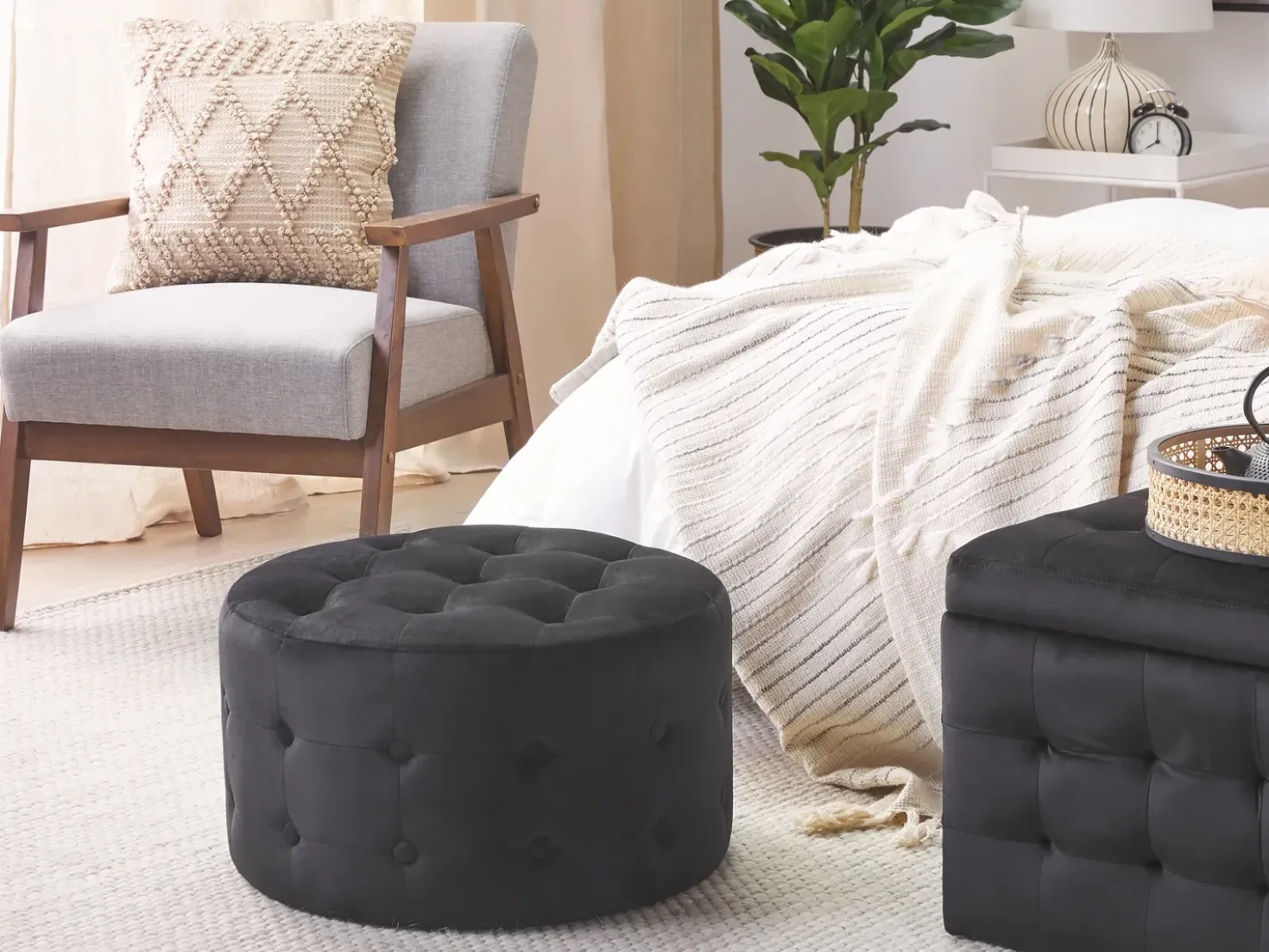 Pouf TAMPA Velluto Nero