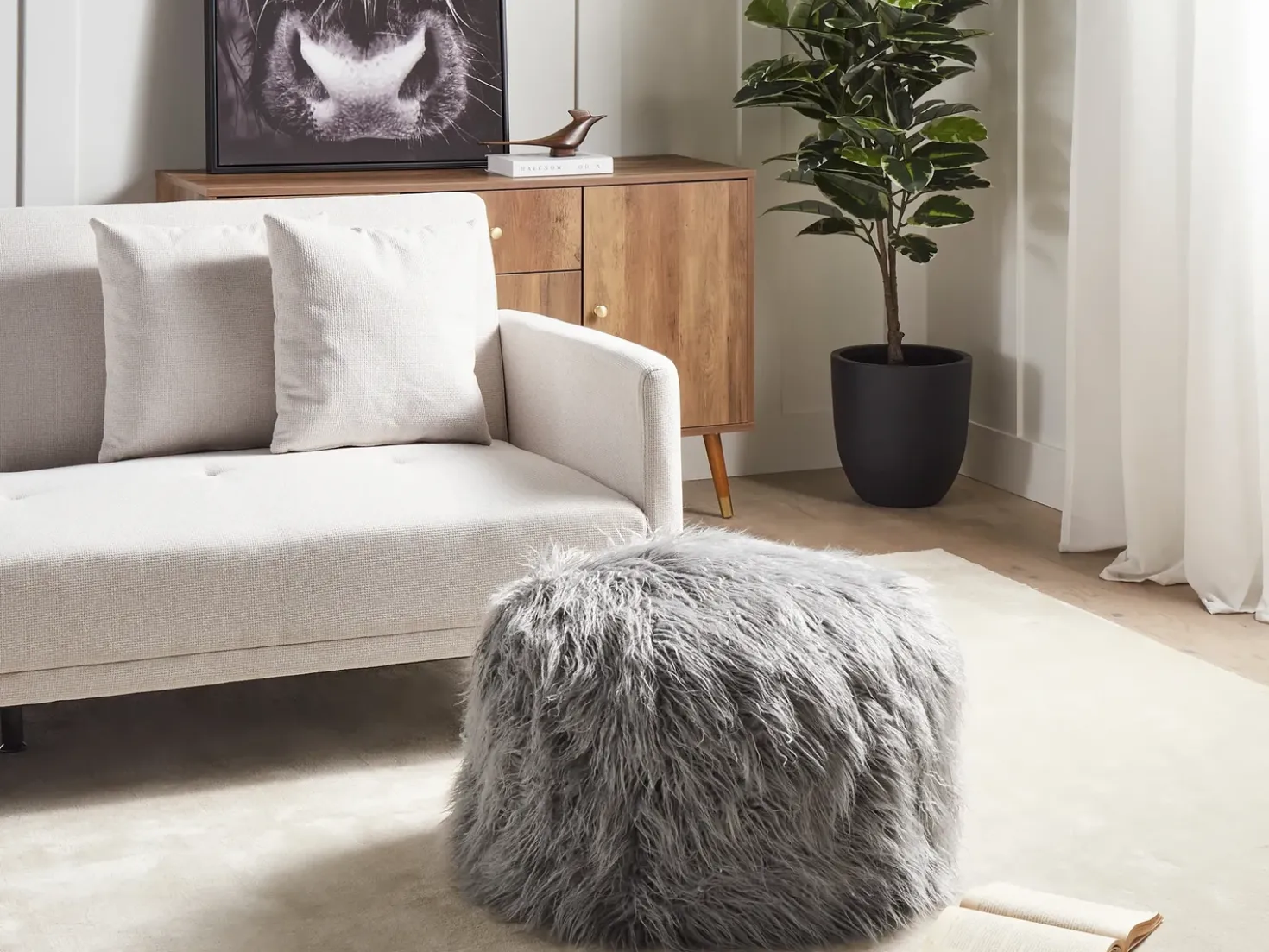 Pouf TUKKI Finta pelliccia Grigio