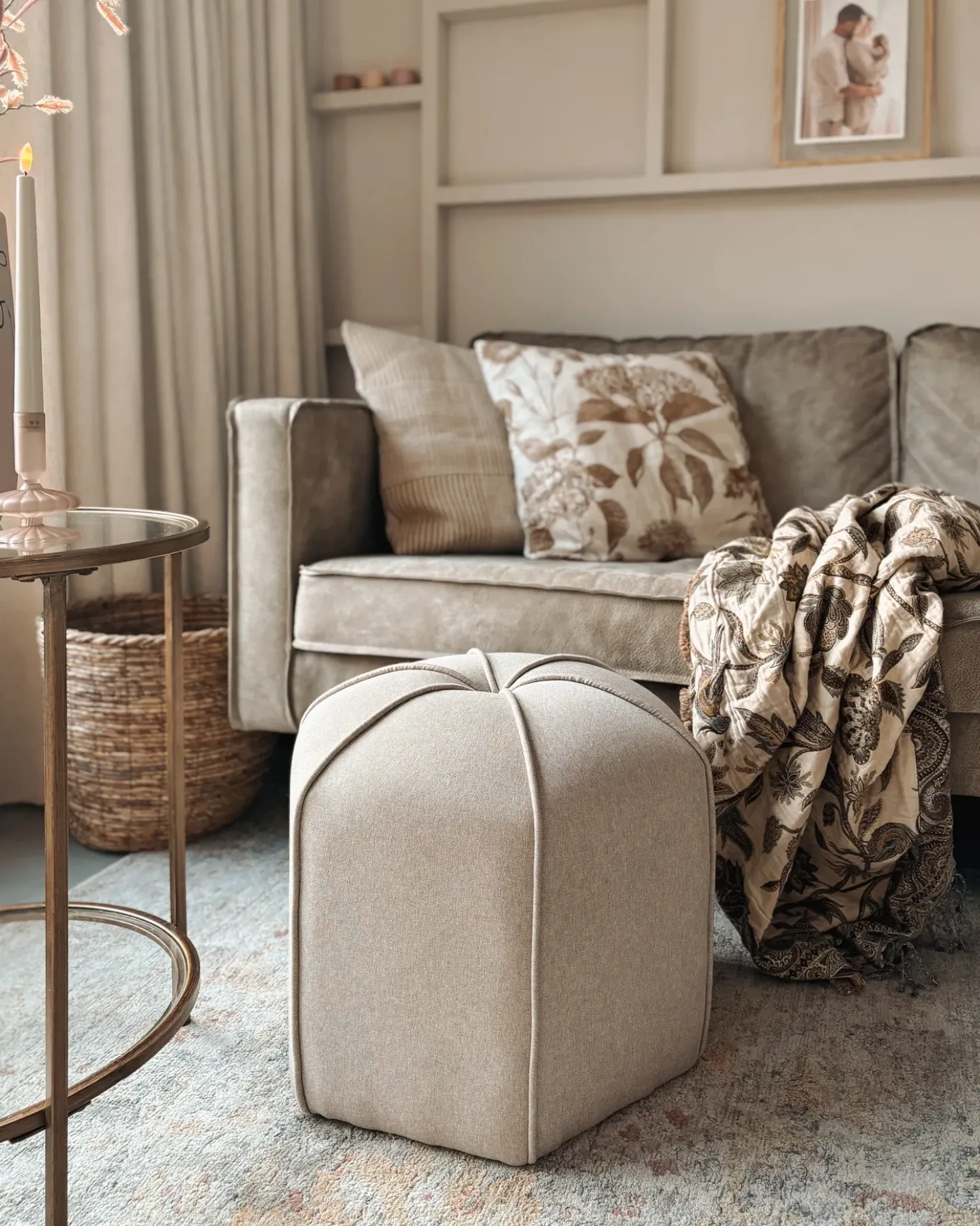 Pouf WISHEK Lino sintetico Beige