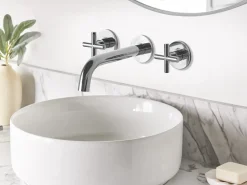rubinetto miscelatore da parete per lavabo KAIETEUR Ottone Argento