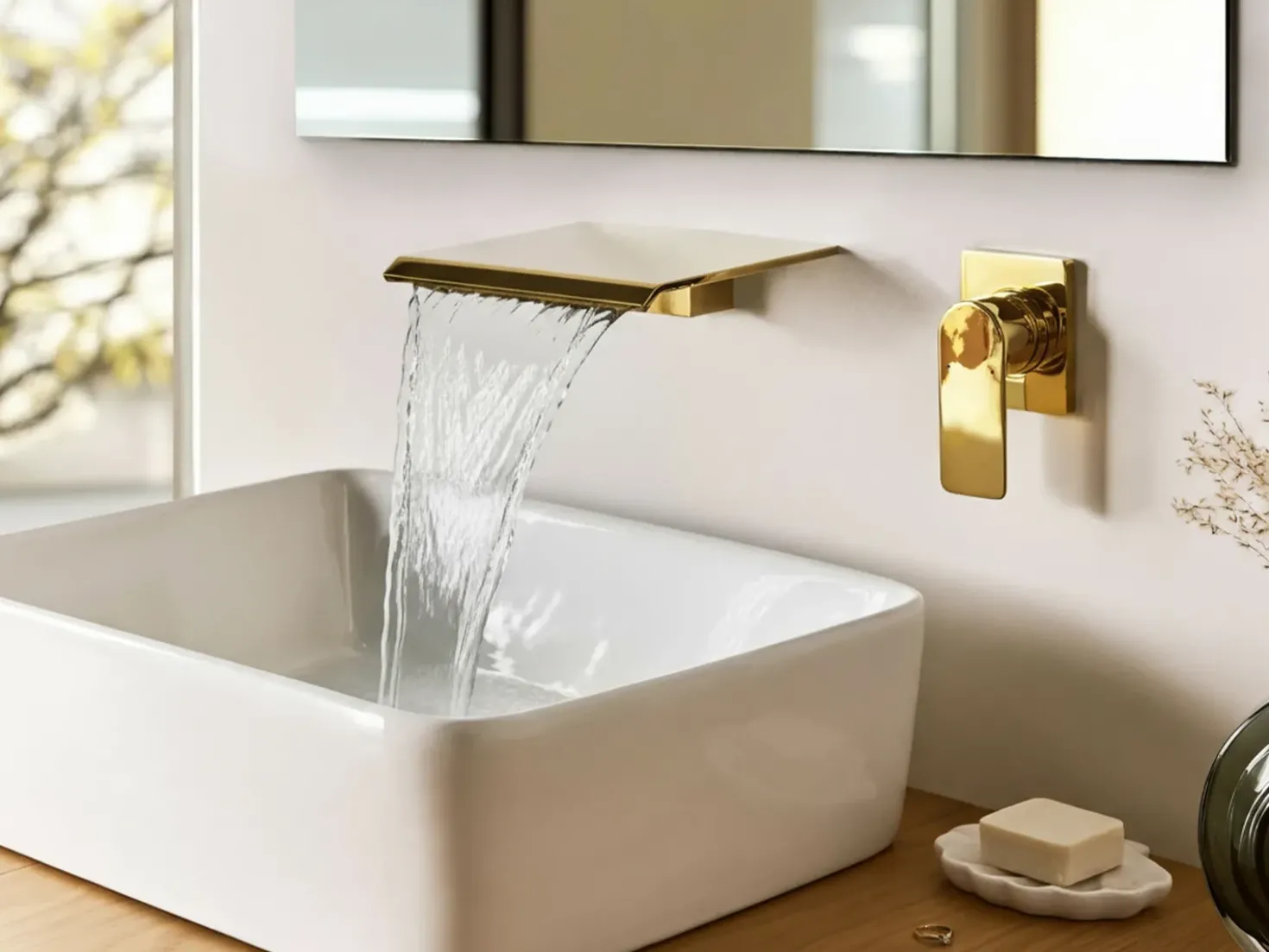 rubinetto miscelatore da parete per lavabo APONWAO Ottone Oro