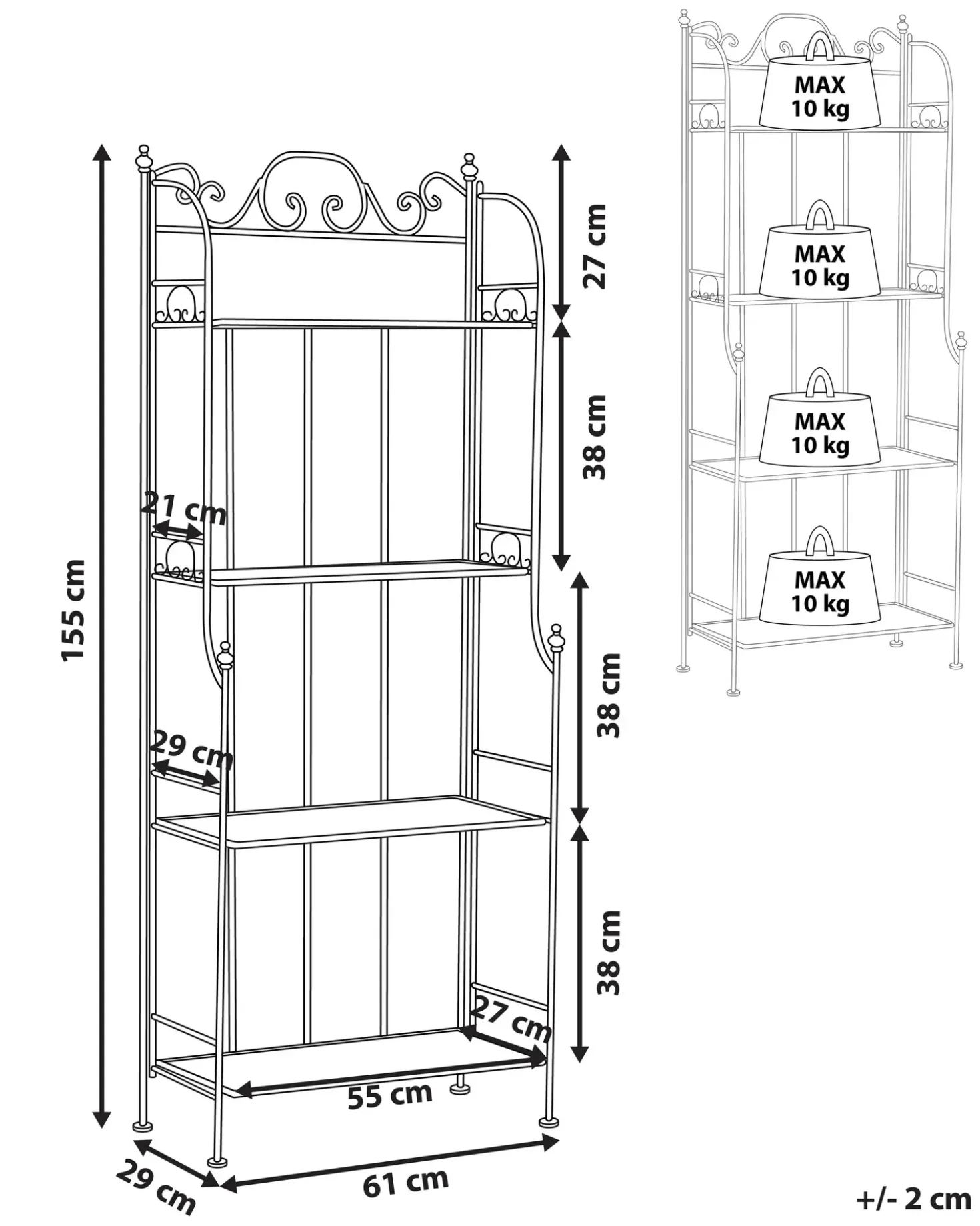 Scaffale ISERNIA Metallo 61 cm 29 cm Nero
