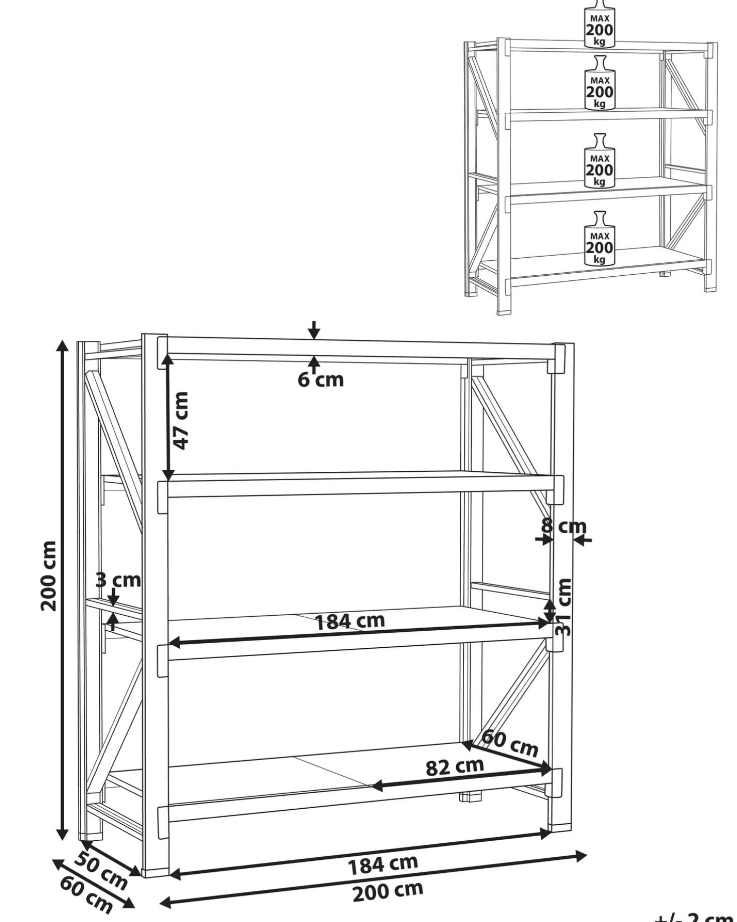 Scaffale per garage FIUGGI Metallo 200 cm 60 cm Nero