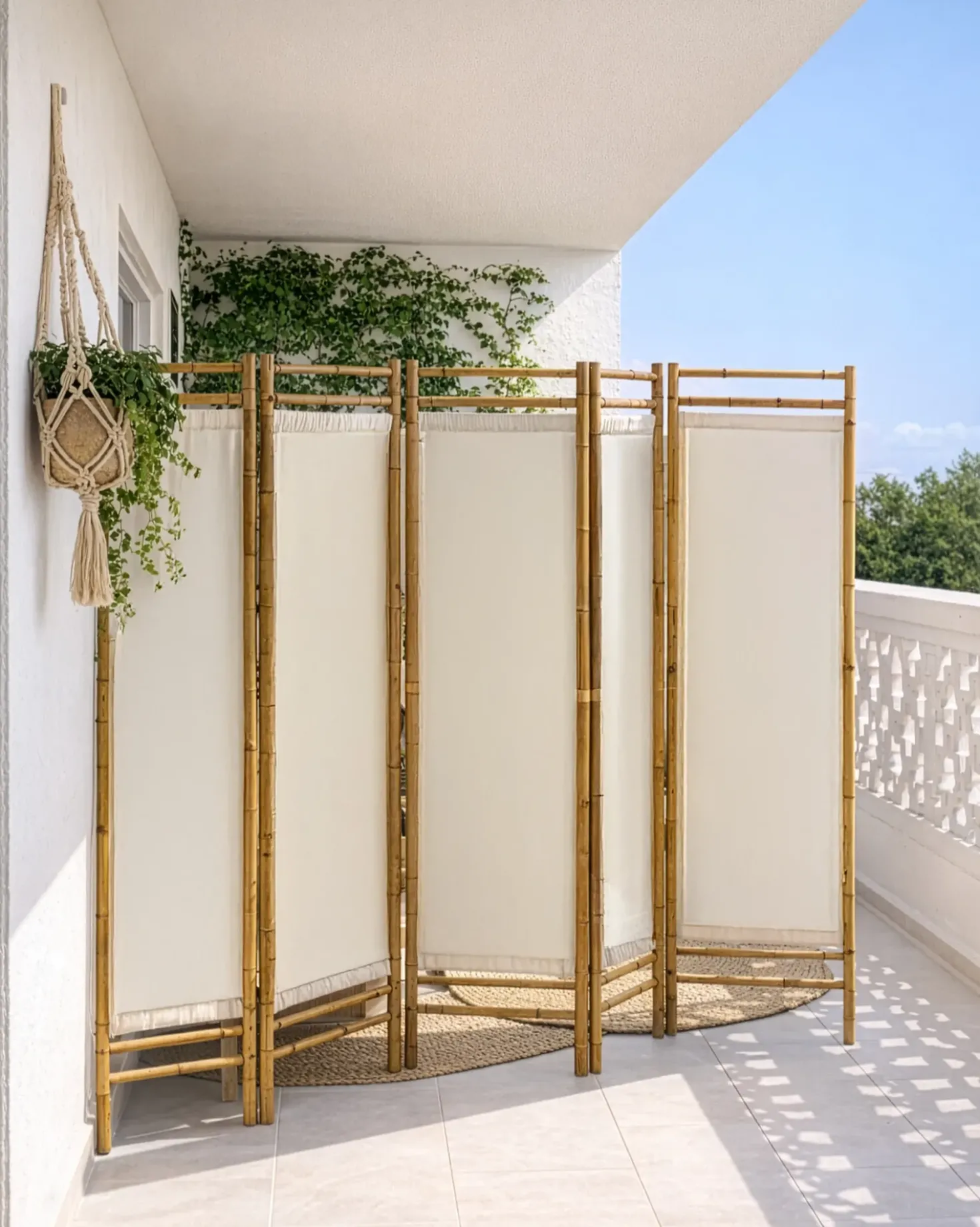 Schermo per la privacy da giardino a 5 pannelli ALBEROBELLO Pieghevole Marrone chiaro