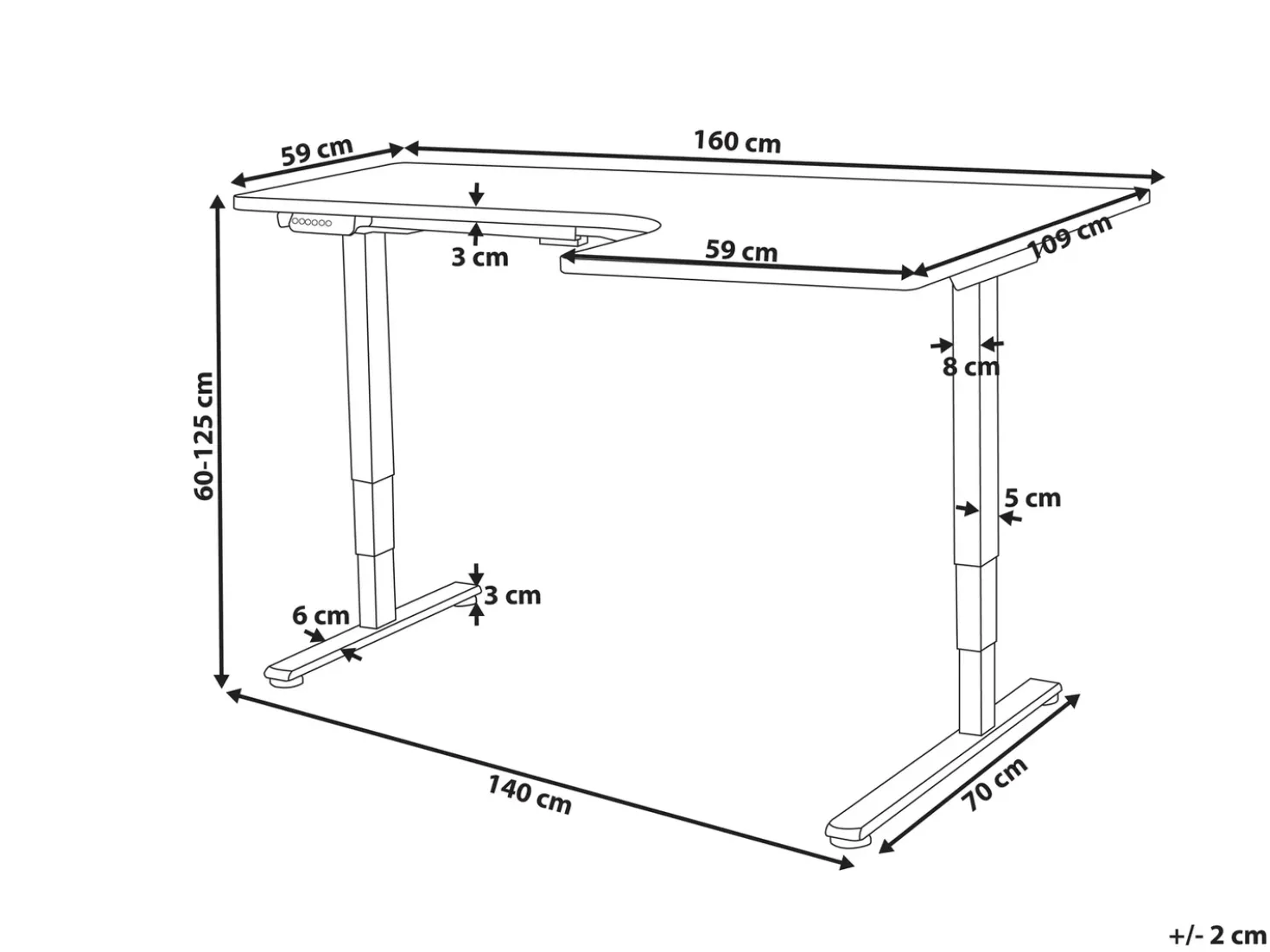 Scrivania angolare regolabile elettricamente DESTINES Nero/Bianco 160 cm 109 cm Lato destro