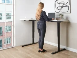 Scrivania angolare regolabile elettricamente DESTINES Bianco/Nero 160 cm 109 cm Lato Sinistro
