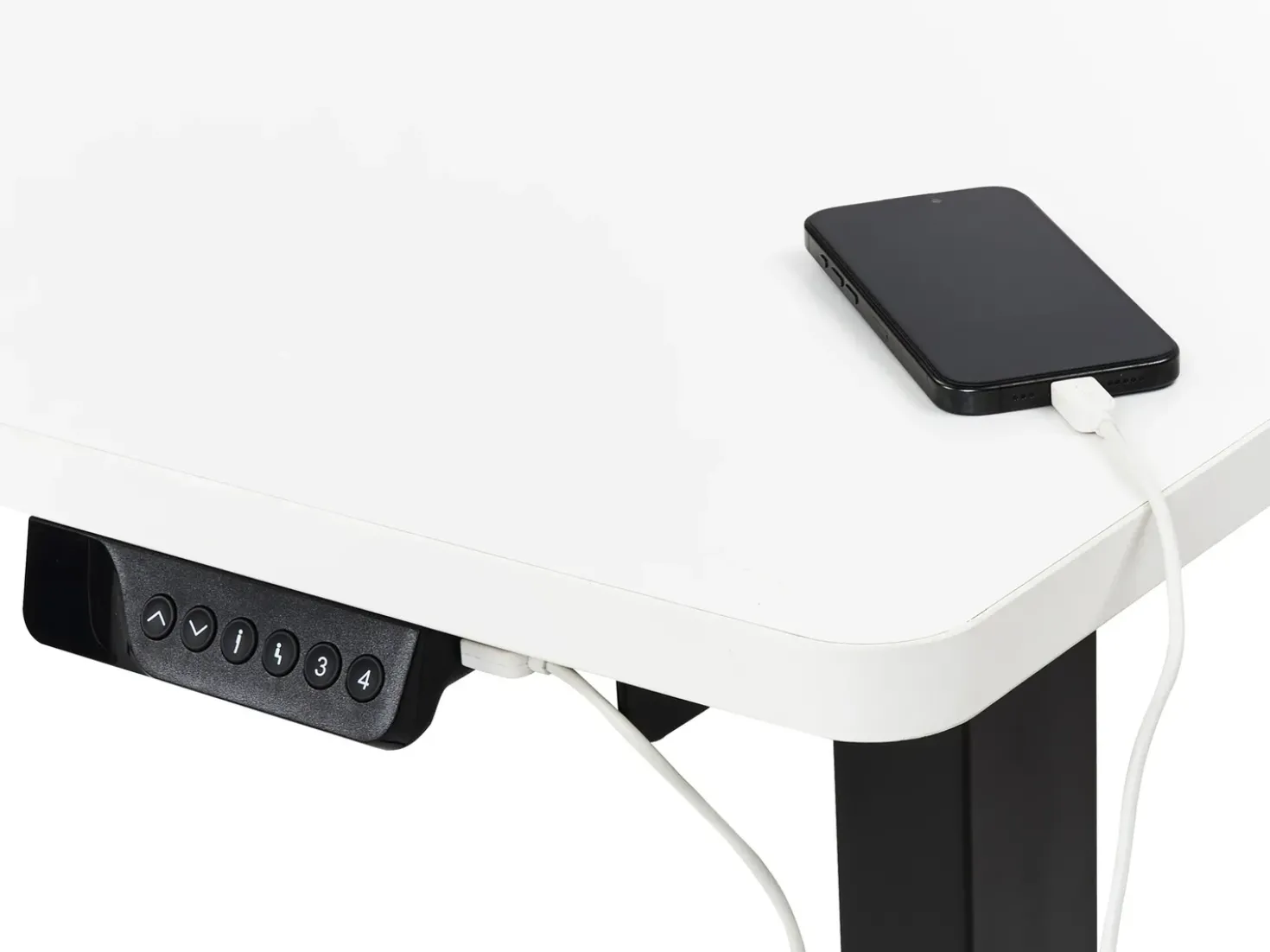 Scrivania angolare regolabile elettricamente DESTINES Bianco/Nero 160 cm 109 cm Lato Sinistro