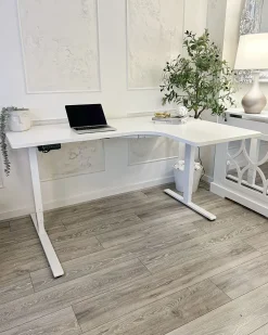 Scrivania angolare regolabile elettricamente DESTINES Bianco 160 cm 109 cm Lato destro