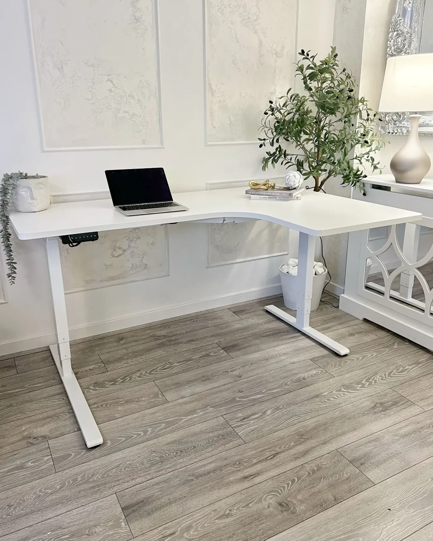 Scrivania angolare regolabile elettricamente DESTINES Bianco 160 cm 109 cm Lato destro