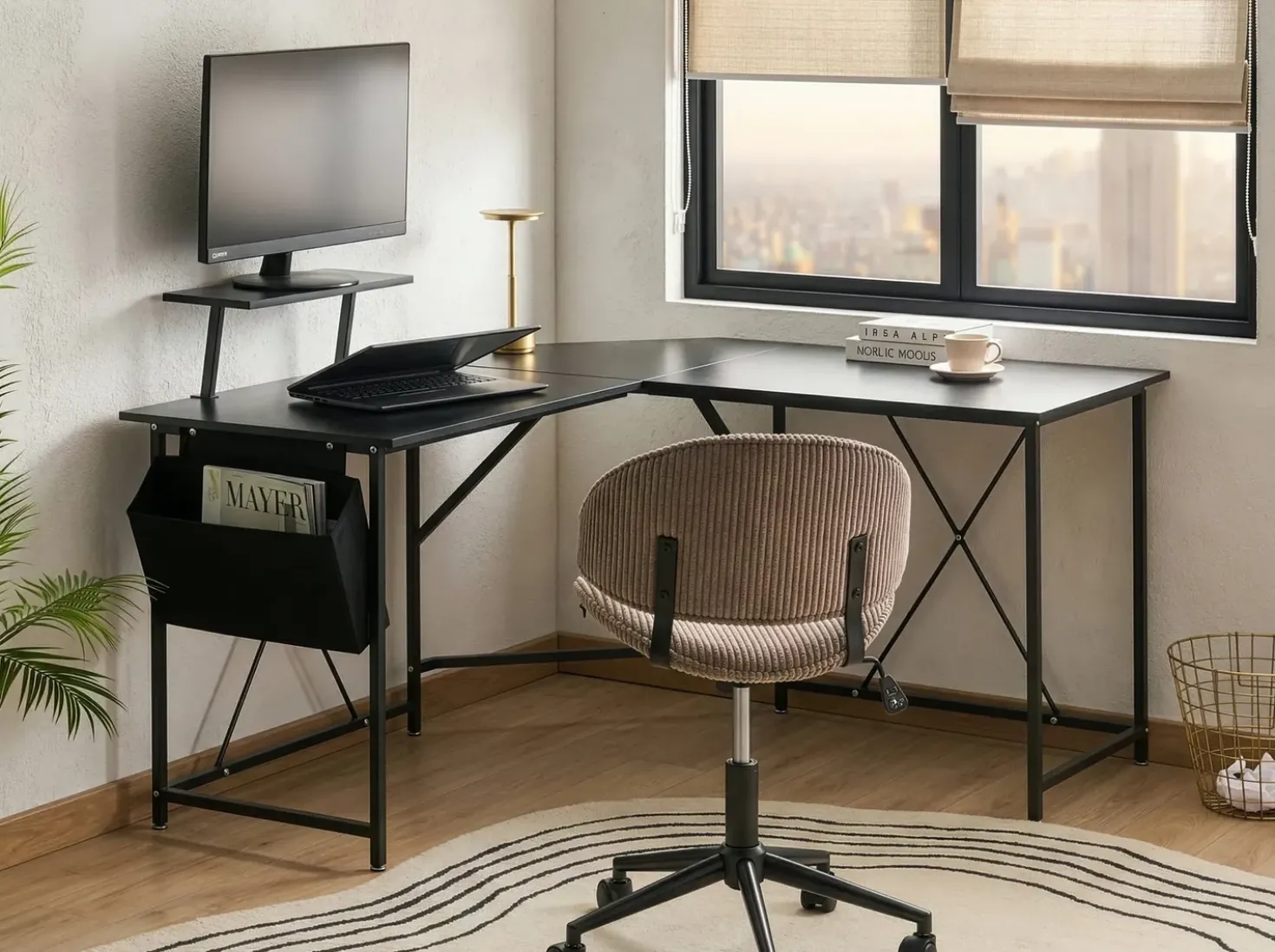 Scrivania angolare TACONY Nero 180 cm 140 cm con contenitore