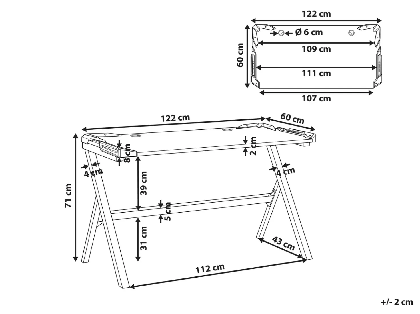 Scrivania da gaming DANVERS Nero 120 cm 60 cm LED RGB