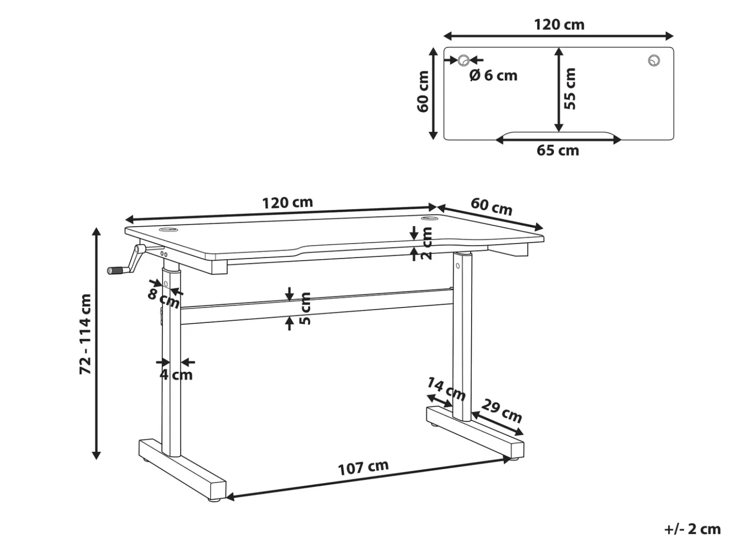 Scrivania da gaming regolabile manualmente DURBIN Nero 120 cm 60 cm LED RGB