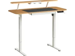 Scrivania elettrica regolabile in altezza WILBANKS Marrone chiaro/Bianco 120 cm 60 cm con porta USB
