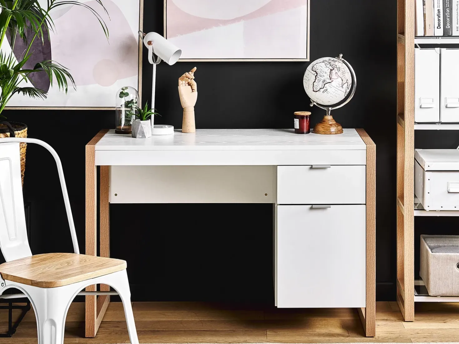 Scrivania JOHNSON Marrone/Bianco 112 cm 50 cm con contenitore