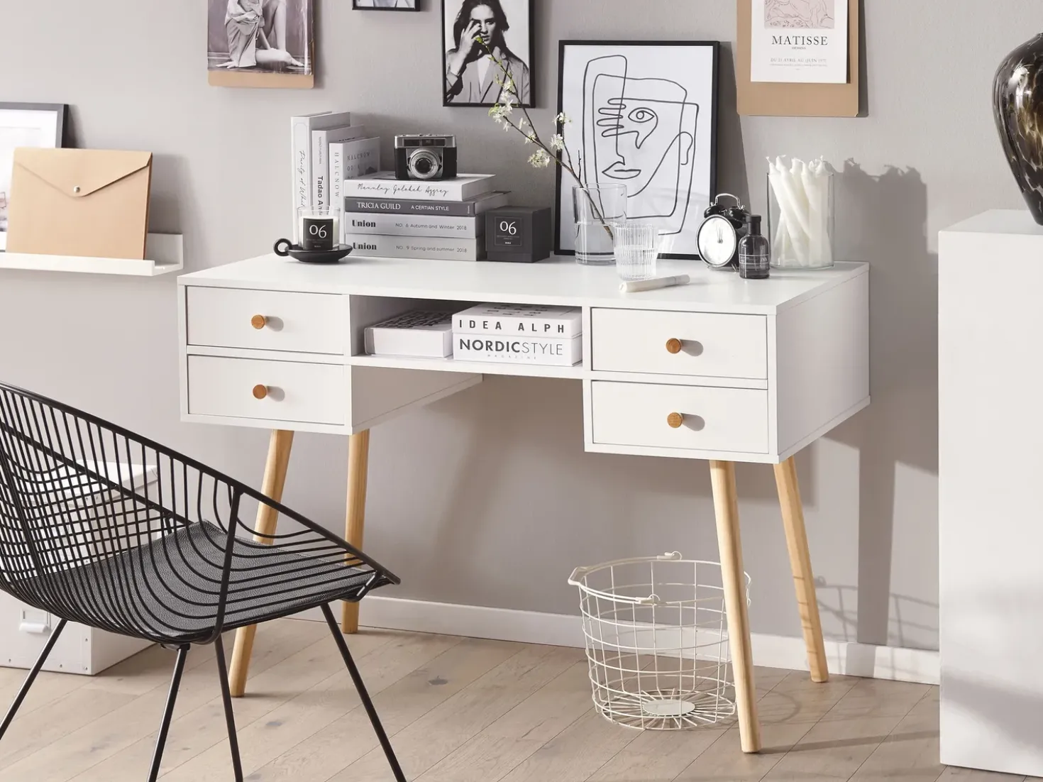 Scrivania LEVIN Bianco 110 cm 55 cm con Cassetti