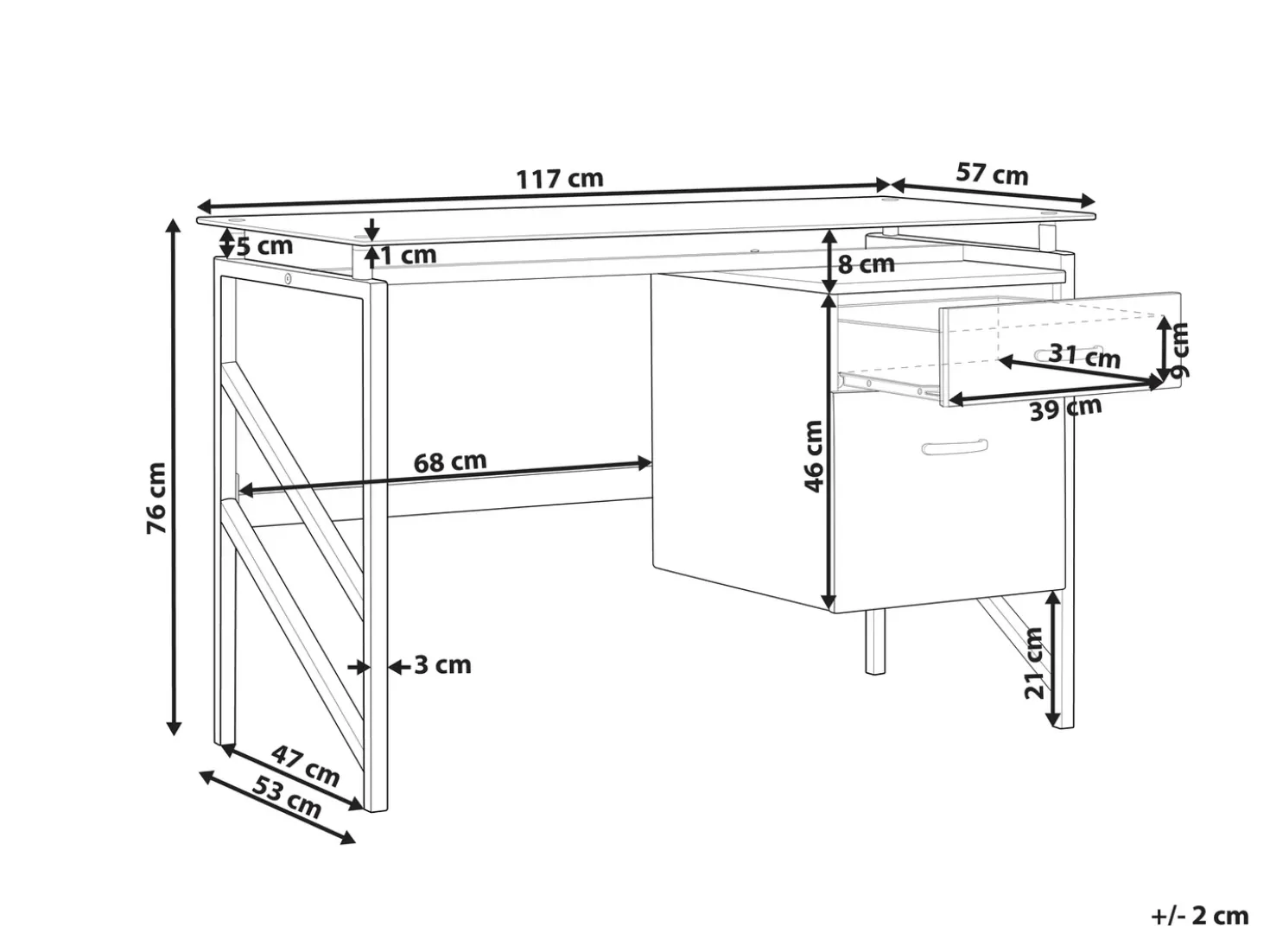 Scrivania MORITON Nero 117 cm 57 cm con contenitore