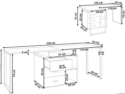 Scrivania regolabile ASHMORE Bianco 165/220 cm 55 cm